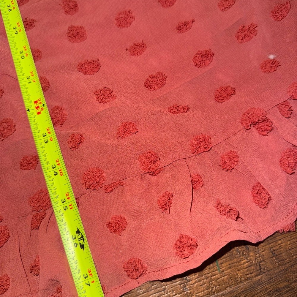 Tacera Swiss Dot Dress 2XL Boho Flowy Rust Coral Ruffle Sleeve Plus Size - Picture 5 of 8